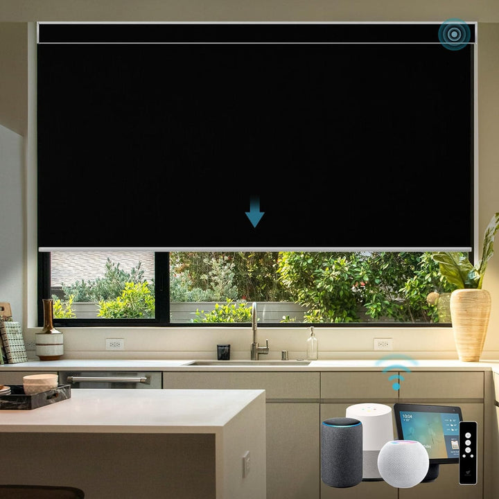 SmartWings Motorized Blinds with Remote for Windows, Automatic Smart Blinds Electric Roller Shades Blackout Work with Alexa Homekit Thread Google Z-Wave, Custom Up to 110" W x 128" H, Vigor White - SMART HOME SHOP