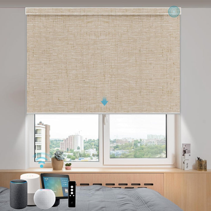 SmartWings Motorized Blinds with Remote for Windows, Automatic Smart Blinds Electric Roller Shades Blackout Work with Alexa Homekit Thread Google Z-Wave, Custom Up to 110" W x 128" H, Vigor White - SMART HOME SHOP