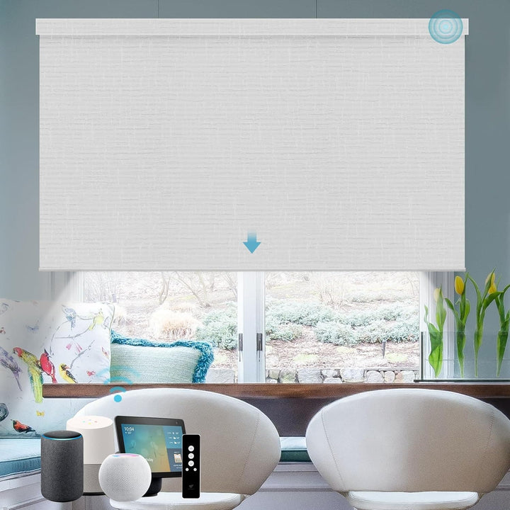 SmartWings Motorized Blinds with Remote for Windows, Automatic Smart Blinds Electric Roller Shades Blackout Work with Alexa Homekit Thread Google Z-Wave, Custom Up to 110" W x 128" H, Vigor White - SMART HOME SHOP