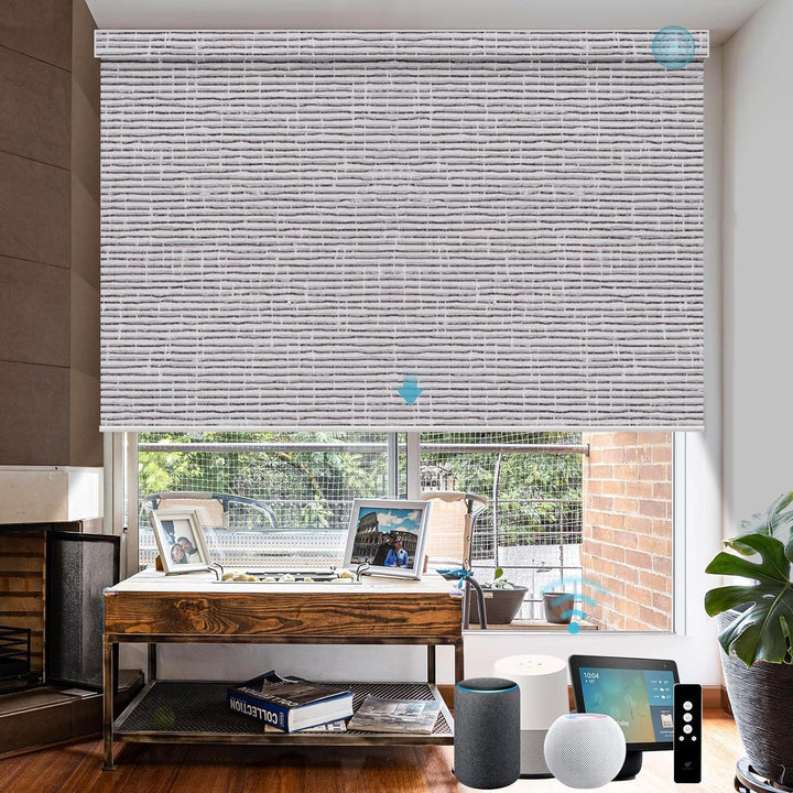 SmartWings Motorized Blinds with Remote for Windows, Automatic Smart Blinds Electric Roller Shades Blackout Work with Alexa Homekit Thread Google Z-Wave, Custom Up to 110" W x 128" H, Vigor White - SMART HOME SHOP