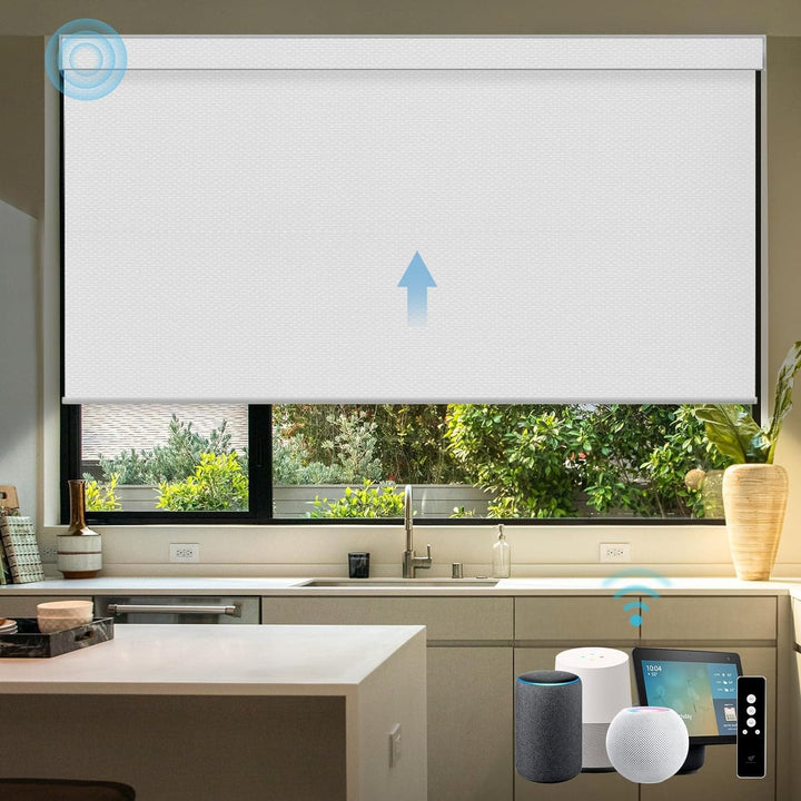 SmartWings Motorized Blinds with Remote for Windows, Automatic Smart Blinds Electric Roller Shades Blackout Work with Alexa Homekit Thread Google Z-Wave, Custom Up to 110" W x 128" H, Vigor White - SMART HOME SHOP