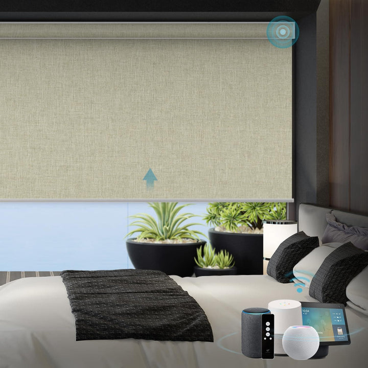 SmartWings Motorized Blinds with Remote for Windows, Automatic Smart Blinds Electric Roller Shades Blackout Work with Alexa Homekit Thread Google Z-Wave, Custom Up to 110" W x 128" H, Vigor White - SMART HOME SHOP