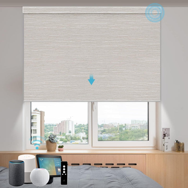 SmartWings Motorized Blinds with Remote for Windows, Automatic Smart Blinds Electric Roller Shades Blackout Work with Alexa Homekit Thread Google Z-Wave, Custom Up to 110" W x 128" H, Vigor White - SMART HOME SHOP
