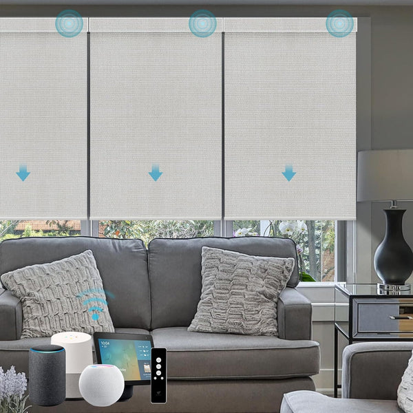 SmartWings Motorized Blinds with Remote for Windows, Automatic Smart Blinds Electric Roller Shades Blackout Work with Alexa Homekit Thread Google Z-Wave, Custom Up to 110" W x 128" H, Vigor White - SMART HOME SHOP
