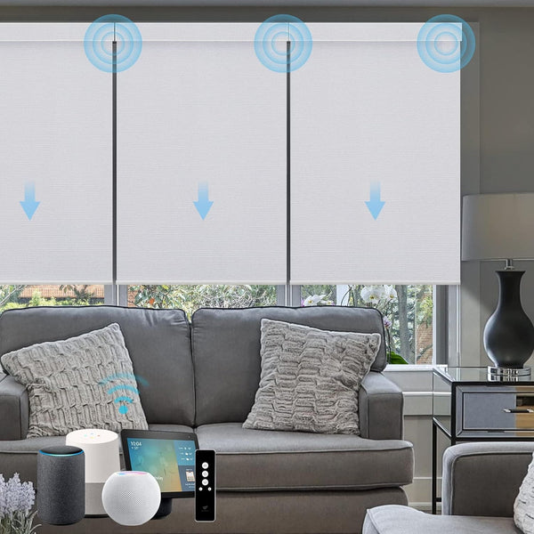 SmartWings Motorized Blinds with Remote for Windows, Automatic Smart Blinds Electric Roller Shades Blackout Work with Alexa Homekit Thread Google Z-Wave, Customized Width 16" to 110", Essential White - SMART HOME SHOP