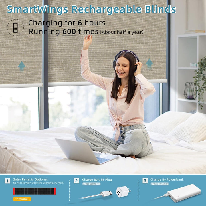 SmartWings Motorized Blinds Work with Alexa and Google, Automatic Z-Wave/Zigbee Smart Shades with Remote, 100% Blackout Roller Shade, Custom Up to 110" W x 120" H, Safari Biscuit - SMART HOME SHOP