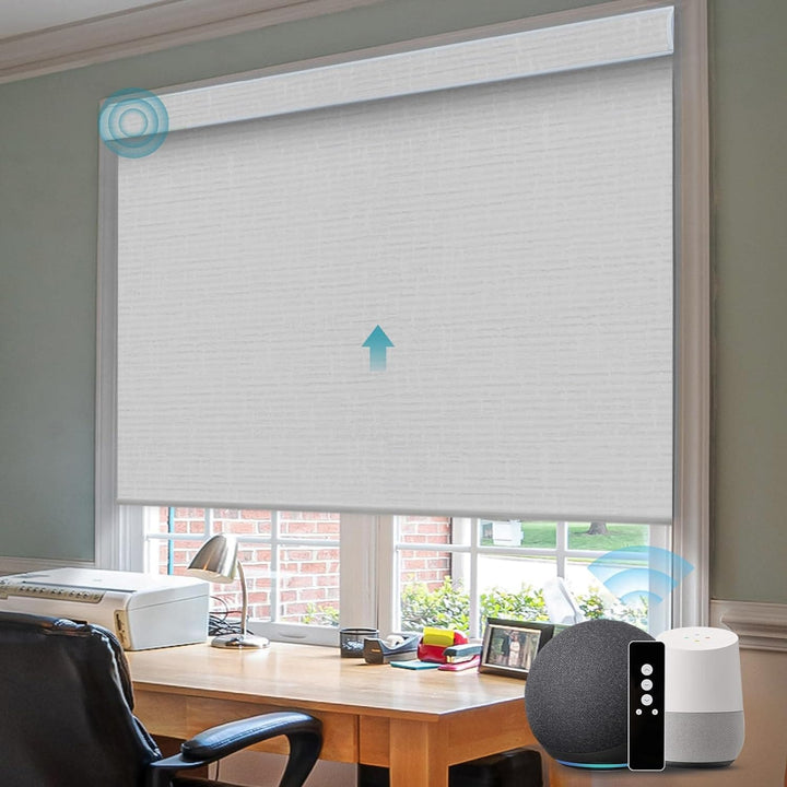 SmartWings Motorized Blinds Work with Alexa and Google, Automatic Z-Wave/Zigbee Smart Shades with Remote, 100% Blackout Roller Shade, Customized Size in min.16 Width, Safari Cream - SMART HOME SHOP