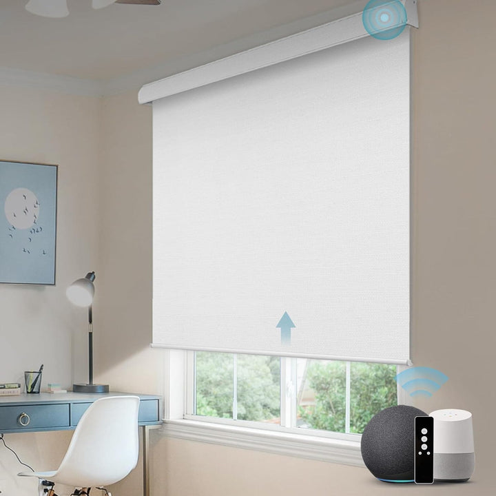 SmartWings Motorized Blinds Work with Alexa and Google, Automatic Z-Wave/Zigbee Smart Shades with Remote, 100% Blackout Roller Shade, Customized Size in min.16 Width, Safari Cream - SMART HOME SHOP