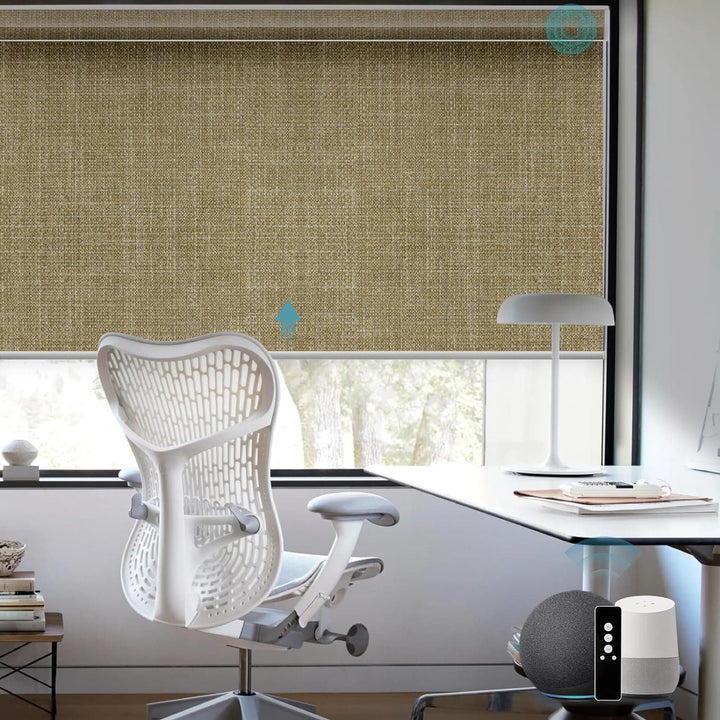 SmartWings Motorized Blinds Work with Alexa and Google, Automatic Z-Wave/Zigbee Smart Shades with Remote, 100% Blackout Roller Shade, Customized Size in min.16 Width, Safari Cream - SMART HOME SHOP