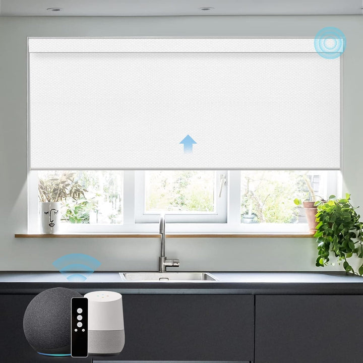 SmartWings Motorized Blinds Work with Alexa and Google, Automatic Z-Wave/Zigbee Smart Shades with Remote, 100% Blackout Roller Shade, Customized Size in min.16 Width, Safari Cream - SMART HOME SHOP