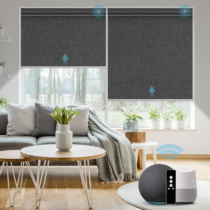 SmartWings Motorized Blinds Work with Alexa and Google, Automatic Z-Wave/Zigbee Smart Shades with Remote, 100% Blackout Roller Shade, Customized Size in min.16 Width, Safari Cream - SMART HOME SHOP