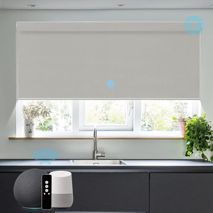 SmartWings Motorized Blinds Work with Alexa and Google, Automatic Z-Wave/Zigbee Smart Shades with Remote, 100% Blackout Roller Shade, Customized Size in min.16 Width, Safari Cream - SMART HOME SHOP