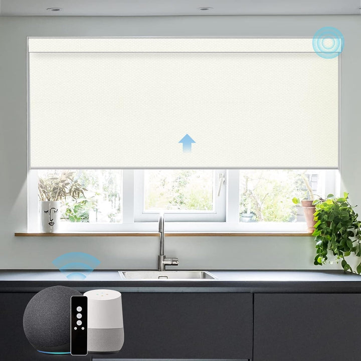 SmartWings Motorized Blinds Work with Alexa and Google, Automatic Z-Wave/Zigbee Smart Shades with Remote, 100% Blackout Roller Shade, Customized Size in min.16 Width, Safari Cream - SMART HOME SHOP