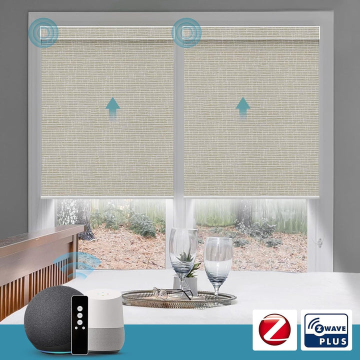 SmartWings Motorized Blinds Work with Alexa and Google, Automatic Z-Wave/Zigbee Smart Shades with Remote, 100% Blackout Roller Shade, Customized Size in min.16 Width, Safari Cream - SMART HOME SHOP