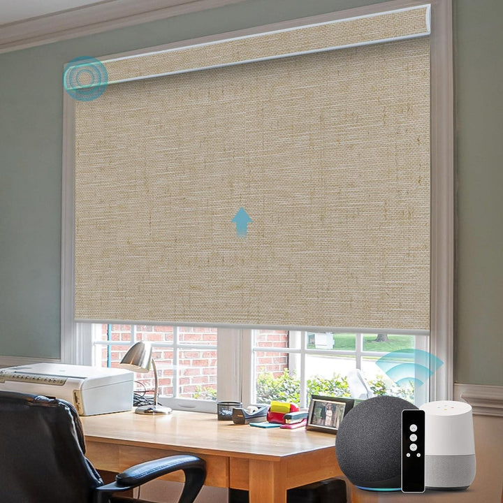 SmartWings Motorized Blinds Work with Alexa and Google, Automatic Z-Wave/Zigbee Smart Shades with Remote, 100% Blackout Roller Shade, Customized Size in min.16 Width, Safari Cream - SMART HOME SHOP