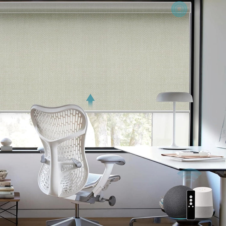 SmartWings Motorized Blinds Work with Alexa and Google, Automatic Z-Wave/Zigbee Smart Shades with Remote, 100% Blackout Roller Shade, Customized Size in min.16 Width, Safari Cream - SMART HOME SHOP