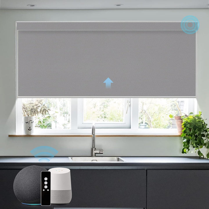 SmartWings Motorized Blinds Work with Alexa and Google, Automatic Z-Wave/Zigbee Smart Shades with Remote, 100% Blackout Roller Shade, Customized Size in min.16 Width, Safari Cream - SMART HOME SHOP