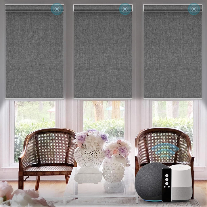 SmartWings Motorized Blinds Work with Alexa and Google, Automatic Z-Wave/Zigbee Smart Shades with Remote, 100% Blackout Roller Shade, Customized Size in min.16 Width, Safari Cream - SMART HOME SHOP
