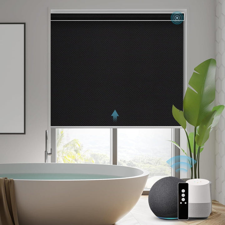 SmartWings Motorized Blinds Work with Alexa and Google, Automatic Z-Wave/Zigbee Smart Shades with Remote, 100% Blackout Roller Shade, Customized Size in min.16 Width, Safari Cream - SMART HOME SHOP