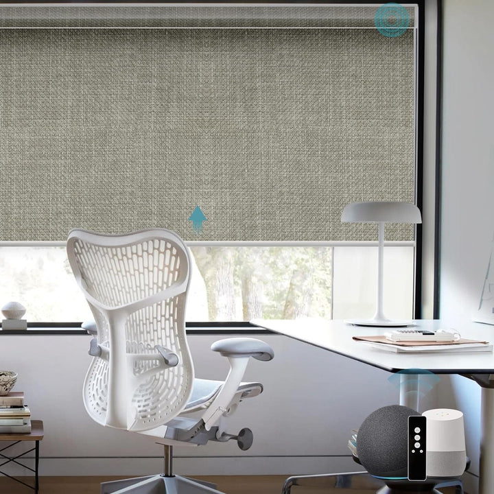 SmartWings Motorized Blinds Work with Alexa and Google, Automatic Z-Wave/Zigbee Smart Shades with Remote, 100% Blackout Roller Shade, Customized Size in min.16 Width, Safari Cream - SMART HOME SHOP