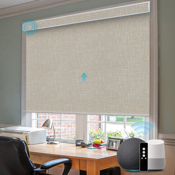 SmartWings Motorized Blinds Work with Alexa and Google, Automatic Z-Wave/Zigbee Smart Shades with Remote, 100% Blackout Roller Shade, Customized Size in min.16 Width, Safari Cream - SMART HOME SHOP