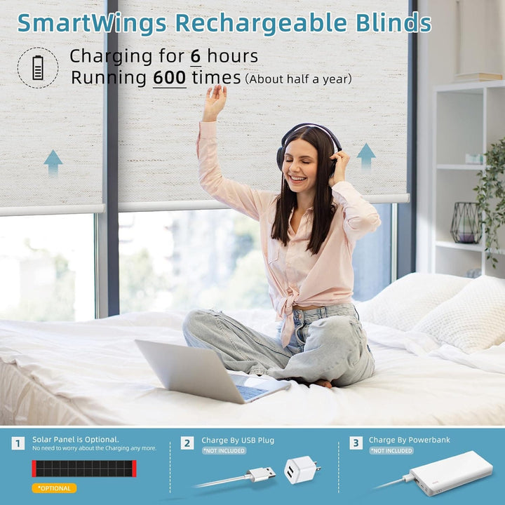 SmartWings Motorized Blinds Work with Alexa and Google, Automatic Z-Wave/Zigbee Smart Shades with Remote, 100% Blackout Roller Shade, Customized Width 16" to 110", Linen White - SMART HOME SHOP
