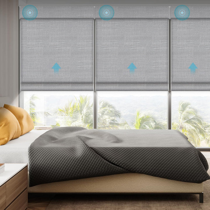 SmartWings Motorized Natural Woven Wood Blinds for Windows, Electric Auto Roman Shades with Remote for Sliding Doors, Compatitable with Alexa/Homekit/Google Home, Customized, Jute Linen-005 - SMART HOME SHOP