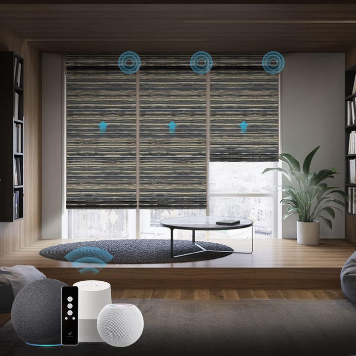 SmartWings Motorized Natural Woven Wood Blinds for Windows, Electric Auto Roman Shades with Remote for Sliding Doors, Compatitable with Alexa/Homekit/Google Home, Customized, Jute Linen-005 - SMART HOME SHOP