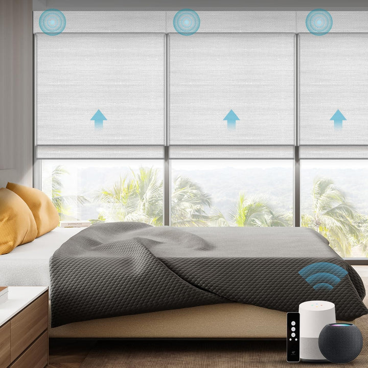 SmartWings Motorized Natural Woven Wood Blinds for Windows, Electric Auto Roman Shades with Remote for Sliding Doors, Compatitable with Alexa/Homekit/Google Home, Customized, Jute Linen-005 - SMART HOME SHOP
