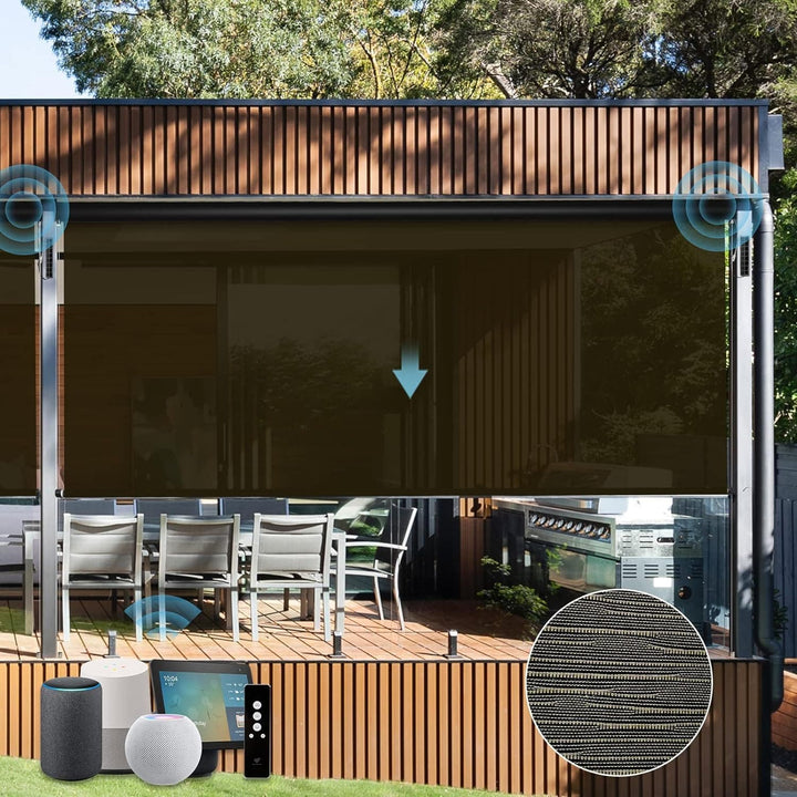 SmartWings Motorized Outdoor Patio Shades, Compatible with Zigbee/Alexa/Z-Wave/Homekit, Remote Control Roller Blinds with Smart Motor, Exterior Solar Shades Weatherproof & Sun Blocking, Black - SMART HOME SHOP