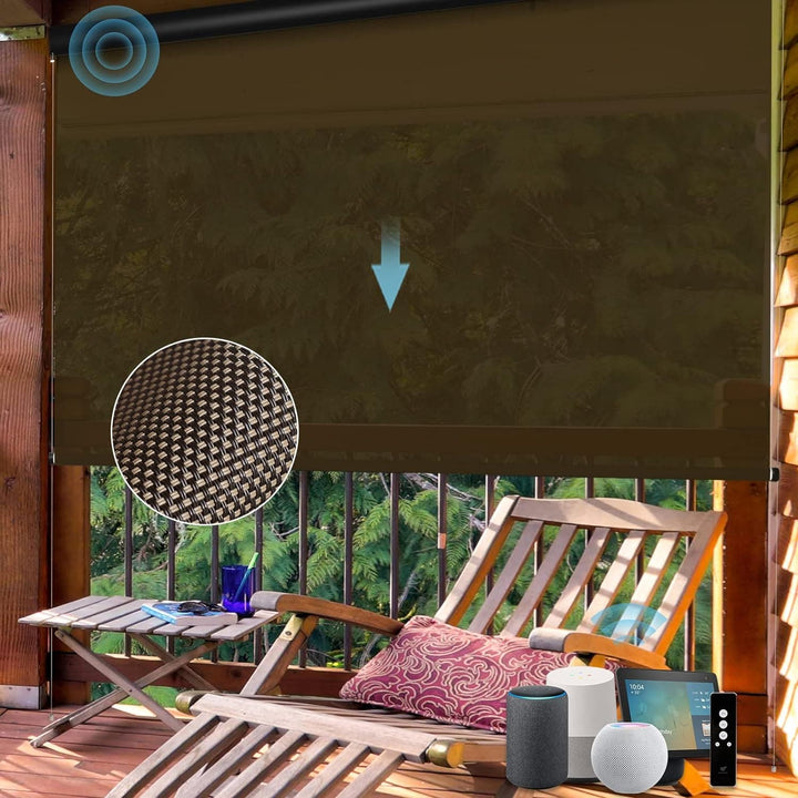 SmartWings Motorized Outdoor Patio Shades, Compatible with Zigbee/Alexa/Z-Wave/Homekit, Remote Control Roller Blinds with Smart Motor, Exterior Solar Shades Weatherproof & Sun Blocking, Black - SMART HOME SHOP