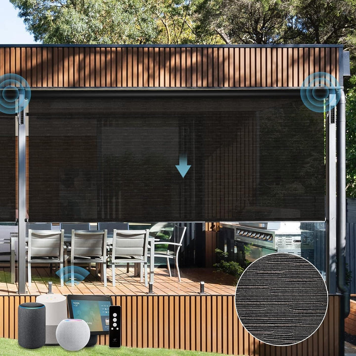 SmartWings Motorized Outdoor Patio Shades, Compatible with Zigbee/Alexa/Z-Wave/Homekit, Remote Control Roller Blinds with Smart Motor, Exterior Solar Shades Weatherproof & Sun Blocking, Black - SMART HOME SHOP