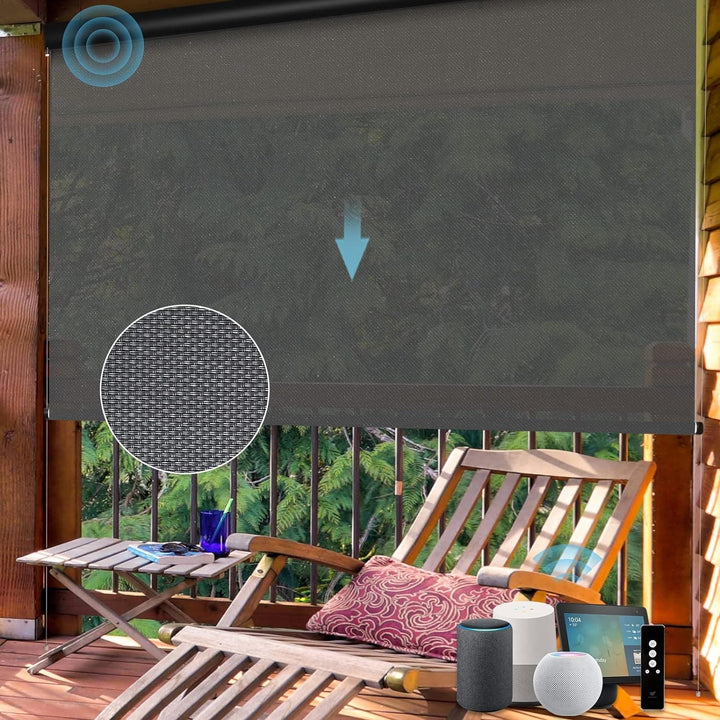 SmartWings Motorized Outdoor Patio Shades, Compatible with Zigbee/Alexa/Z-Wave/Homekit, Remote Control Roller Blinds with Smart Motor, Exterior Solar Shades Weatherproof & Sun Blocking, Black - SMART HOME SHOP