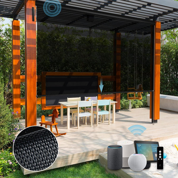 SmartWings Motorized Outdoor Patio Shades, Compatible with Zigbee/Alexa/Z-Wave/Homekit, Remote Control Roller Blinds with Smart Motor, Exterior Solar Shades Weatherproof & Sun Blocking, Black - SMART HOME SHOP
