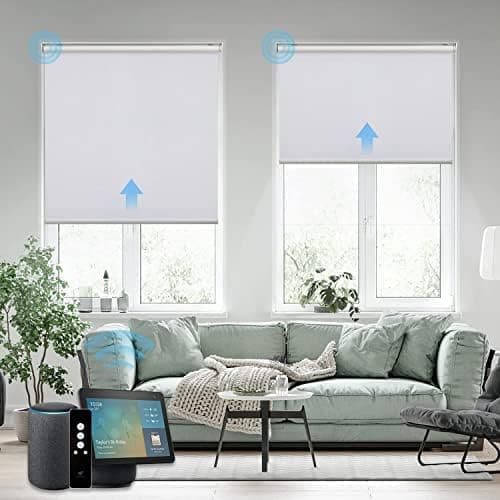 SmartWings Motorized Roller Shades, 100% Blackout Auto Smart Window Blinds with Zigbee Motor Alexa, Cordless Remote Control Rechargeable, White, W23 xH72 - SMART HOME SHOP