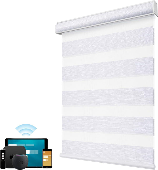 SmartWings Motorized Shades Work with HomeKit Thread-Enabled, Light Filtering Zebra Sheer Smart Shades with Remote Control, Automatic Day and Night Electric Blinds, Customized Size, White - SMART HOME SHOP