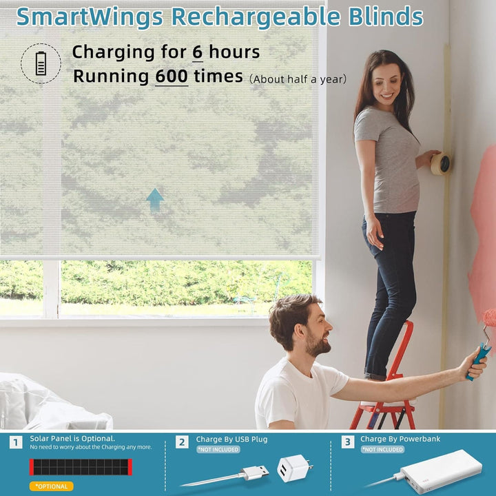 SmartWings Motorized Smart Blinds for Windows in 5% Openness, Electric Remote Roller Shades Compatible with Alexa Google Z-Wave Homekit Thread, Custom Up to 110”W x 148”H, PVC Free Sunscreen Pearl - SMART HOME SHOP