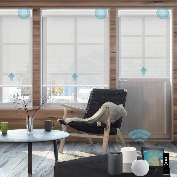 SmartWings Motorized Smart Blinds for Windows in 5% Openness, Electric Remote Roller Shades Compatible with Alexa Google Z-Wave Homekit Thread, Custom Up to 110”W x 148”H, PVC Free Sunscreen Pearl - SMART HOME SHOP