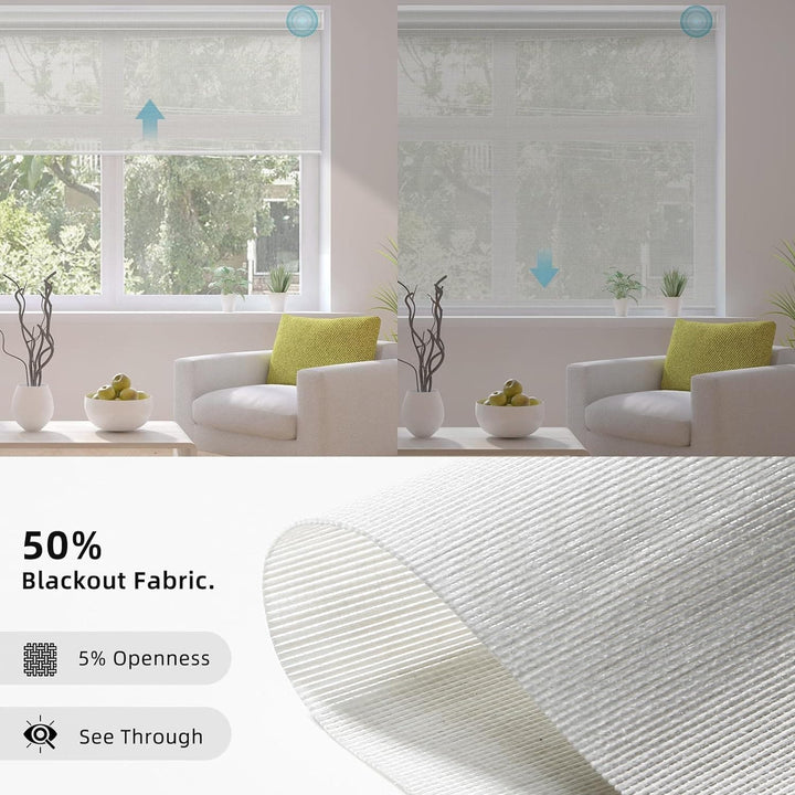 SmartWings Motorized Smart Blinds for Windows in 5% Openness, Electric Remote Roller Shades Compatible with Alexa Google Z-Wave Homekit Thread, Custom Up to 110”W x 148”H, PVC Free Sunscreen Pearl - SMART HOME SHOP