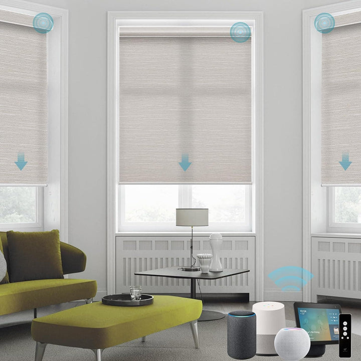 SmartWings Motorized Smart Blinds for Windows in Light Filtering, Electric Remote Roller Shades Compatible with Alexa Google Z-Wave Homekit Thread, Custom Up to 110”W x 148”H, Linen Translucent White - SMART HOME SHOP