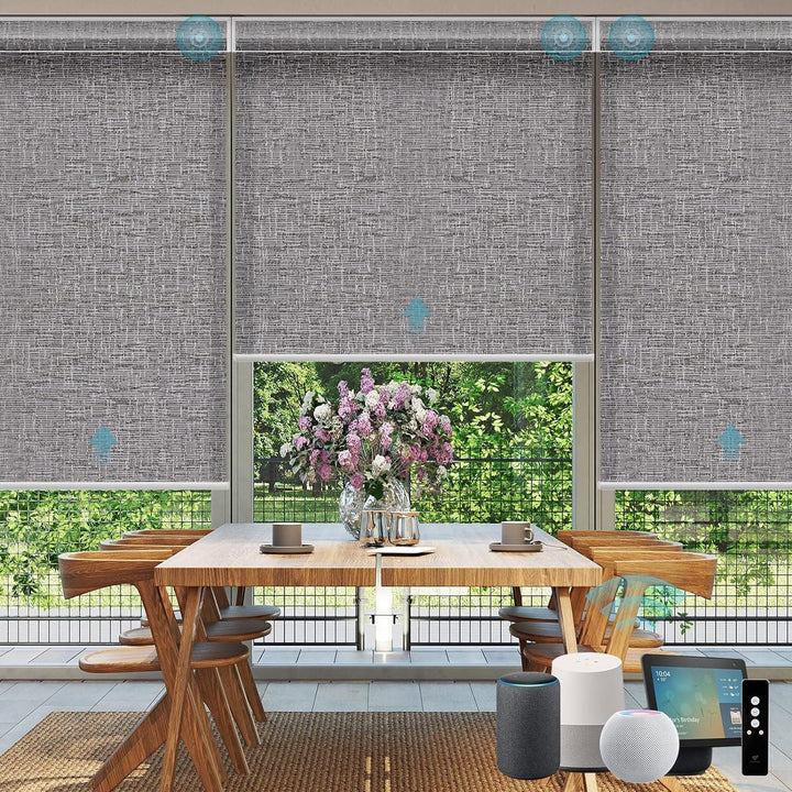 SmartWings Motorized Smart Blinds for Windows in Light Filtering, Electric Remote Roller Shades Compatible with Alexa Google Z-Wave Homekit Thread, Custom Up to 110”W x 148”H, Linen Translucent White - SMART HOME SHOP