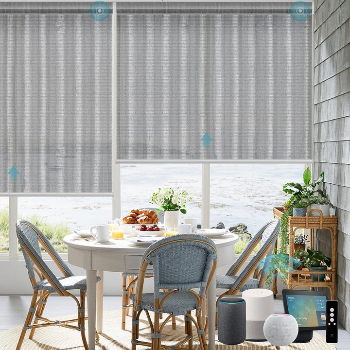 SmartWings Motorized Smart Blinds for Windows in Light Filtering, Electric Remote Roller Shades Compatible with Alexa Google Z-Wave Homekit Thread, Custom Up to 110”W x 148”H, Linen Translucent White - SMART HOME SHOP