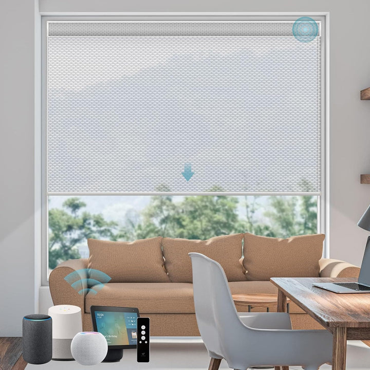 SmartWings Motorized Smart Blinds for Windows in Light Filtering, Electric Remote Roller Shades Compatible with Alexa Google Z-Wave Homekit Thread, Custom Up to 110”W x 148”H, Linen Translucent White - SMART HOME SHOP