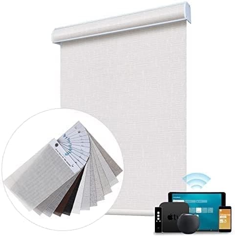 SmartWings Motorized Smart Blinds for Windows in Light Filtering, Electric Remote Roller Shades Compatible with Alexa Google Z-Wave Homekit Thread, Custom Up to 110”W x 148”H, Linen Translucent White - SMART HOME SHOP