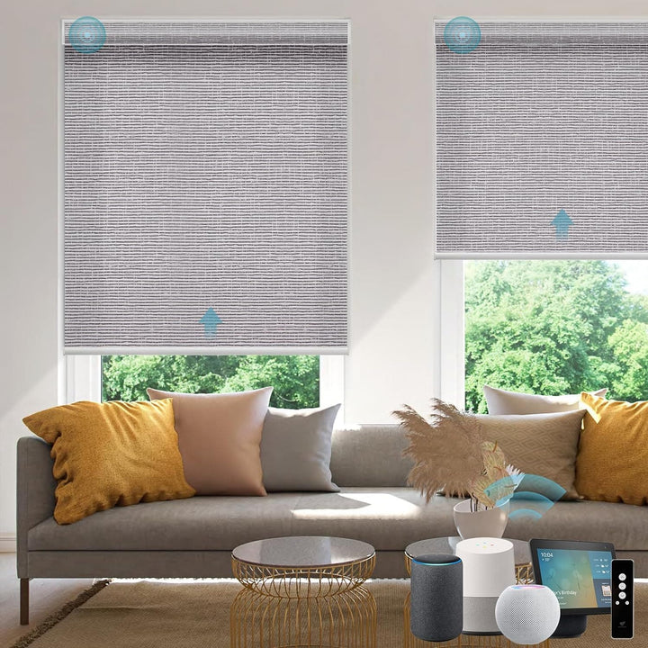 SmartWings Motorized Smart Blinds for Windows in Light Filtering, Electric Remote Roller Shades Compatible with Alexa Google Z-Wave Homekit Thread, Custom Up to 110”W x 148”H, Linen Translucent White - SMART HOME SHOP