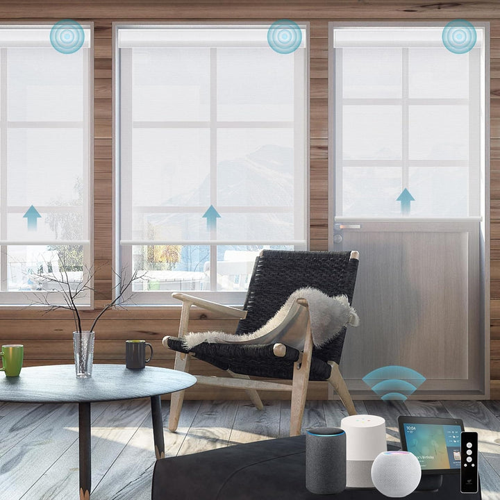 SmartWings Motorized Smart Blinds for Windows in Light Filtering, Electric Remote Roller Shades Compatible with Alexa Google Z-Wave Homekit Thread, Custom Up to 110”W x 148”H, Linen Translucent White - SMART HOME SHOP