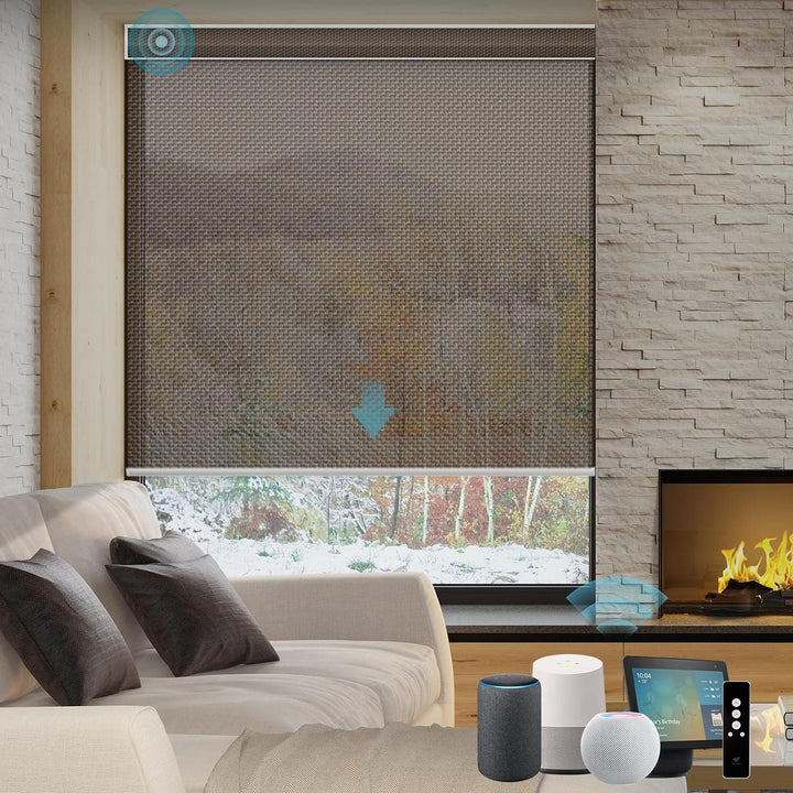 SmartWings Motorized Smart Blinds for Windows in Light Filtering, Electric Remote Roller Shades Compatible with Alexa Google Z-Wave Homekit Thread, Custom Up to 110”W x 148”H, Linen Translucent White - SMART HOME SHOP