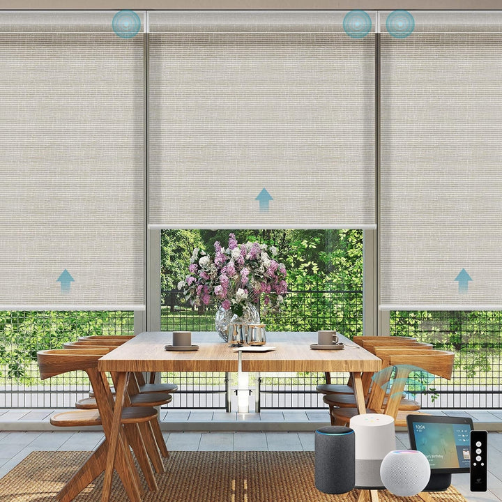 SmartWings Motorized Smart Blinds for Windows in Light Filtering, Electric Remote Roller Shades Compatible with Alexa Google Z-Wave Homekit Thread, Custom Up to 110”W x 148”H, Linen Translucent White - SMART HOME SHOP