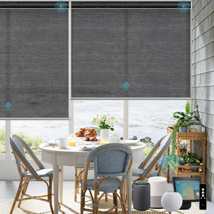 SmartWings Motorized Smart Blinds for Windows in Light Filtering, Electric Remote Roller Shades Compatible with Alexa Google Z-Wave Homekit Thread, Custom Up to 110”W x 148”H, Linen Translucent White - SMART HOME SHOP