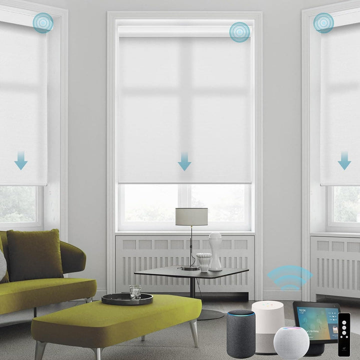 SmartWings Motorized Smart Blinds for Windows in Light Filtering, Electric Remote Roller Shades Compatible with Alexa Google Z-Wave Homekit Thread, Custom Up to 110”W x 148”H, Linen Translucent White - SMART HOME SHOP